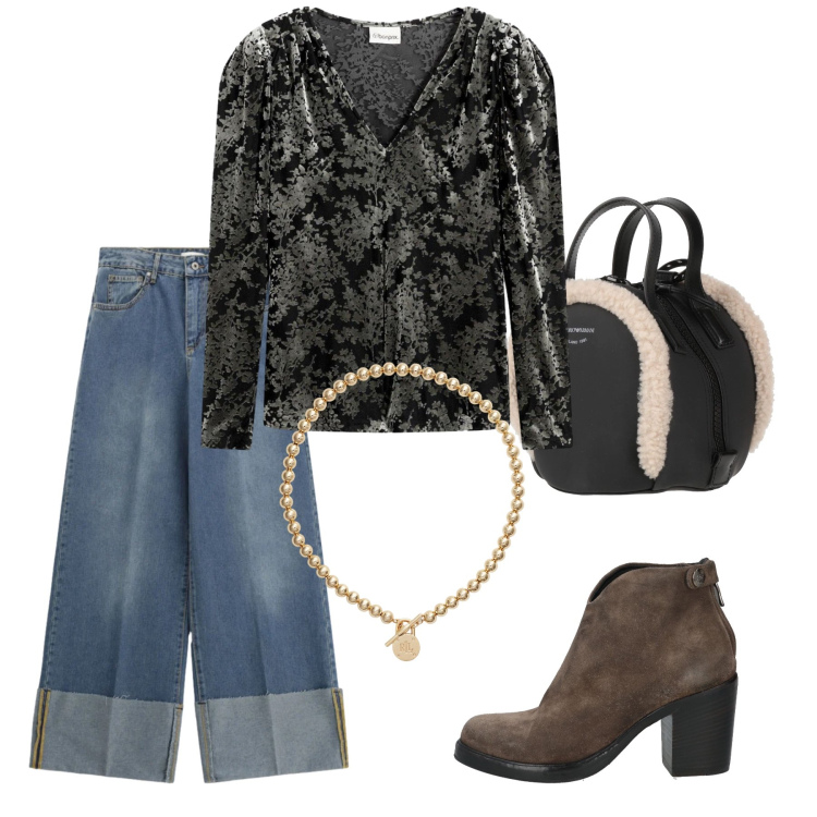 Outfit donna - Total look #2341082. Stile Casual chic per Ufficio. Abbinamento con zaini, stivaletti, bluse, jeans, collane.