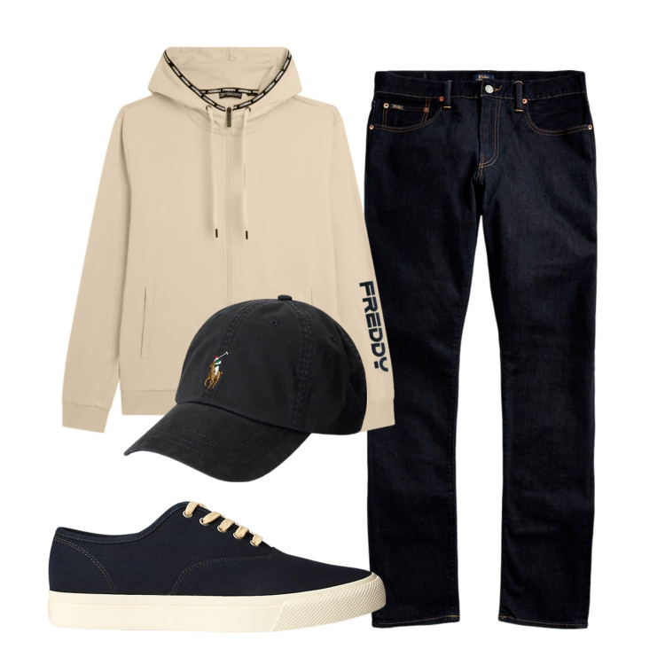 Outfit uomo - Total look #2341084. Stile Casual per Tutti i giorni. Abbinamento con felpe con cappuccio, sneakers, jeans, cappelli.