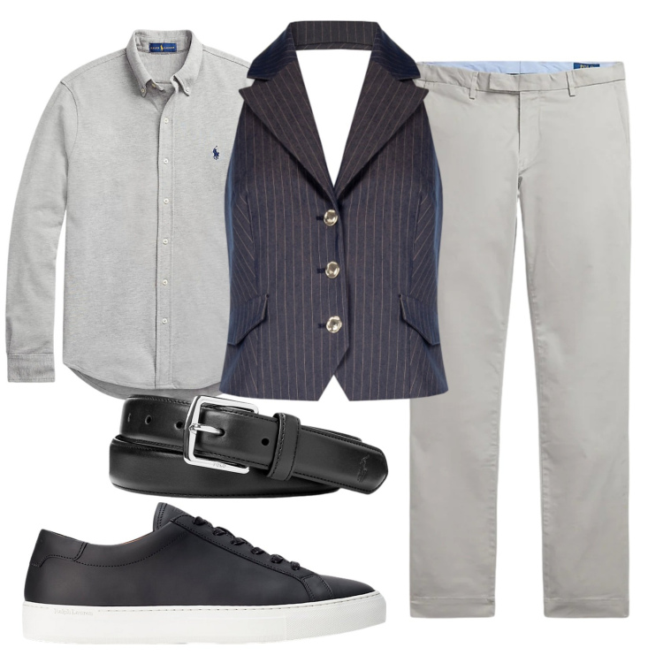 Outfit uomo - Gilet. Stile Trendy per Ufficio. Abbinamento con gilet, cinture, camicie, sneakers, pantaloni.