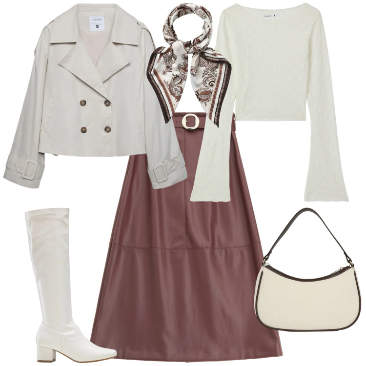 Outfit donna - Casual chic ogni giorno. Stile Casual chic per Tutti i giorni. Abbinamento con stivali, caban, foulard, borse a tracolla, t-shirt, gonne lunghe.