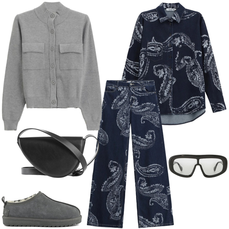 Outfit donna - Total look #2341091. Stile Trendy per Tutti i giorni. Abbinamento con borse a tracolla, occhiali da sole, jeans, camicie, cardigans, sabot.