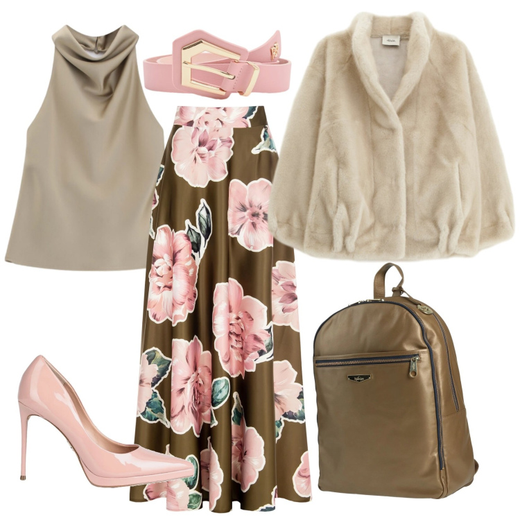 Outfit donna - New Romantic. Stile Glamour per Serata fuori. Abbinamento con zaini, décolleté, top, blazer, cinture, gonne lunghe.