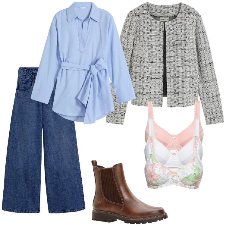 Outfit donna - Reggiseno primavera. per Tutti i giorni. Abbinamento con camicie, cardigans, jeans, reggiseni, stivaletti.