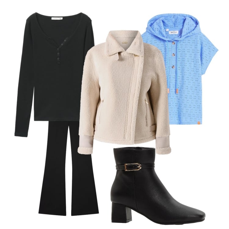 Outfit donna - Fa freddo. Stile Basic per Ufficio. Abbinamento con maglieria, stivaletti, ecopellicce, t-shirt, leggings.