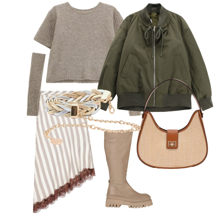 Outfit donna - Cut cut. per Tutti i giorni. Abbinamento con stivali, bomber, maglieria, gonne longuette, borse a spalla, cinture.