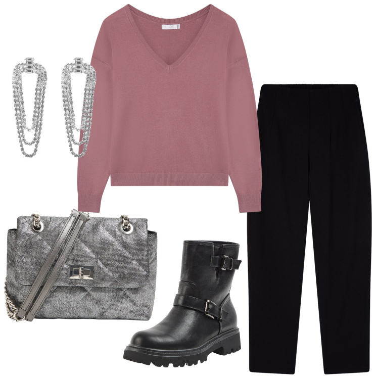 Outfit donna - Total look #2341143. Stile Casual per Tutti i giorni. Abbinamento con maglieria, pantaloni chino, stivaletti, orecchini, borse a tracolla.