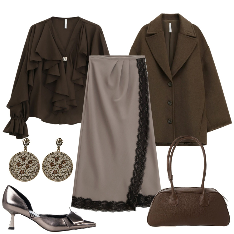 Outfit donna - Sapore vintage. Stile Vintage retrò per Tutti i giorni. Abbinamento con cappotti, camicie, gonne lunghe, borse a mano, orecchini, décolleté.