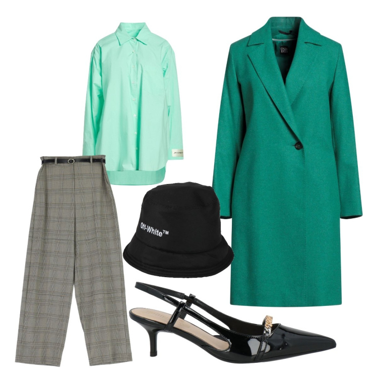 Outfit donna - Trendy baggy. Stile Trendy per Scuola/Università. Abbinamento con camicie, cappelli, cappotti, décolleté, pantaloni a palazzo.