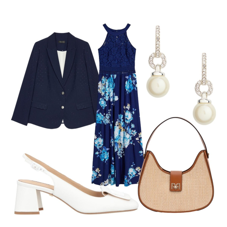 Outfit donna - Abito lungo anni 50. Stile Bon Ton per Cerimonia. Abbinamento con décolleté, vestiti lunghi, blazer, borse a spalla, orecchini.