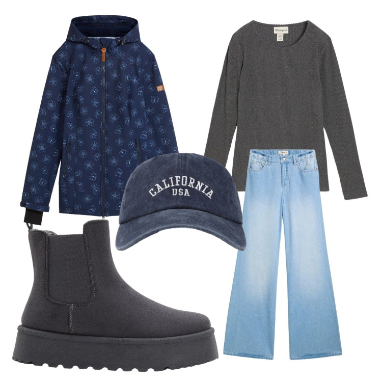 Outfit donna - Jeans wide leg style hip hop. Stile Urban per Scuola/Università. Abbinamento con blazer, t-shirt, jeans, stivaletti chelsea, cappelli con visiera.