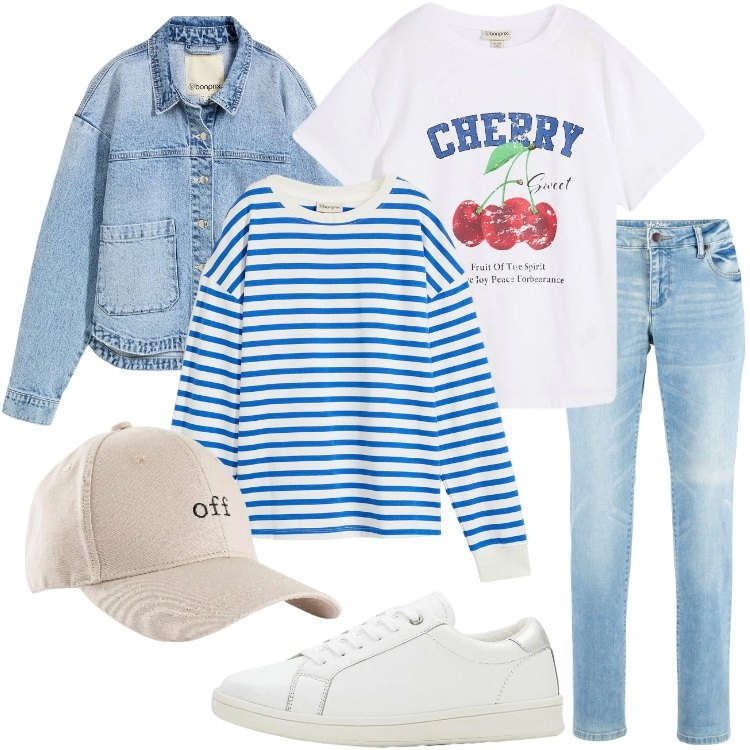 Outfit donna - bonprix - Aspettando la primavera. Stile Casual per Tutti i giorni. Abbinamento con t-shirt, jeans dritti, felpe, cappotti, cappelli con visiera, sneakers.