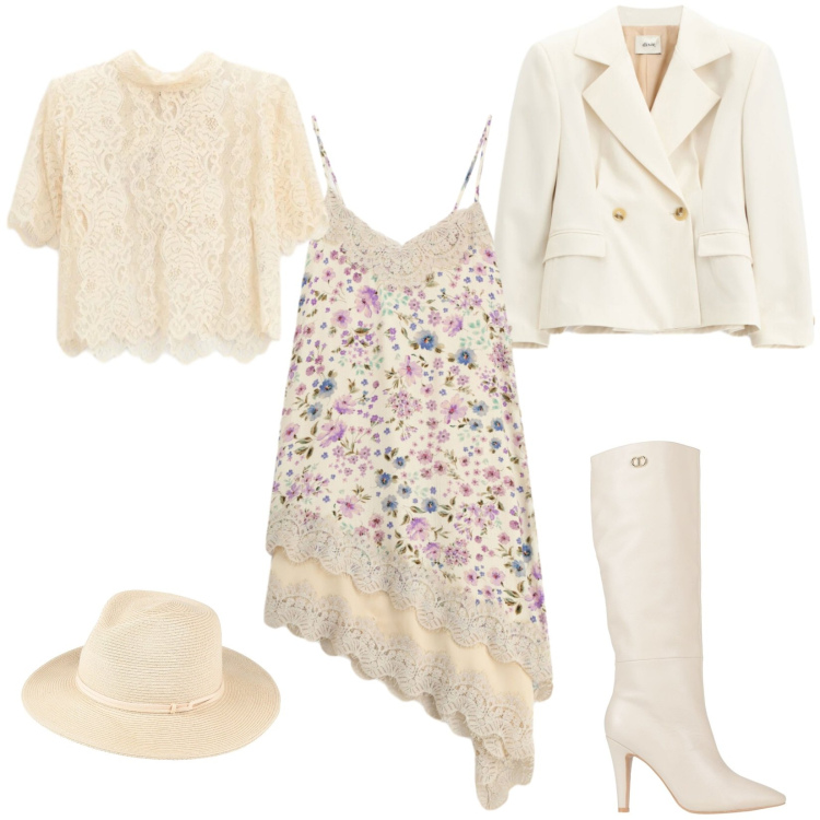 Outfit donna - Romantic & Glam. Stile Glamour per Serata fuori. Abbinamento con stivali, cappelli, top, vestiti midi/longuette, blazer.