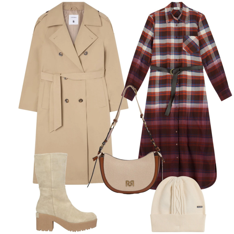 Outfit donna - Total look #2341186. Stile Chic per Tutti i giorni. Abbinamento con stivaletti, trench, vestiti lunghi, berretti, borse a tracolla.