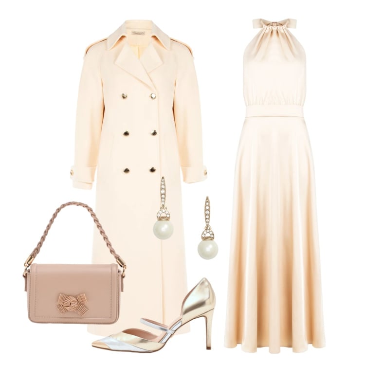 Outfit donna - Scelta di stile. Stile Glamour per Cerimonia. Abbinamento con décolleté, pochette, vestiti lunghi, cappotti, orecchini.