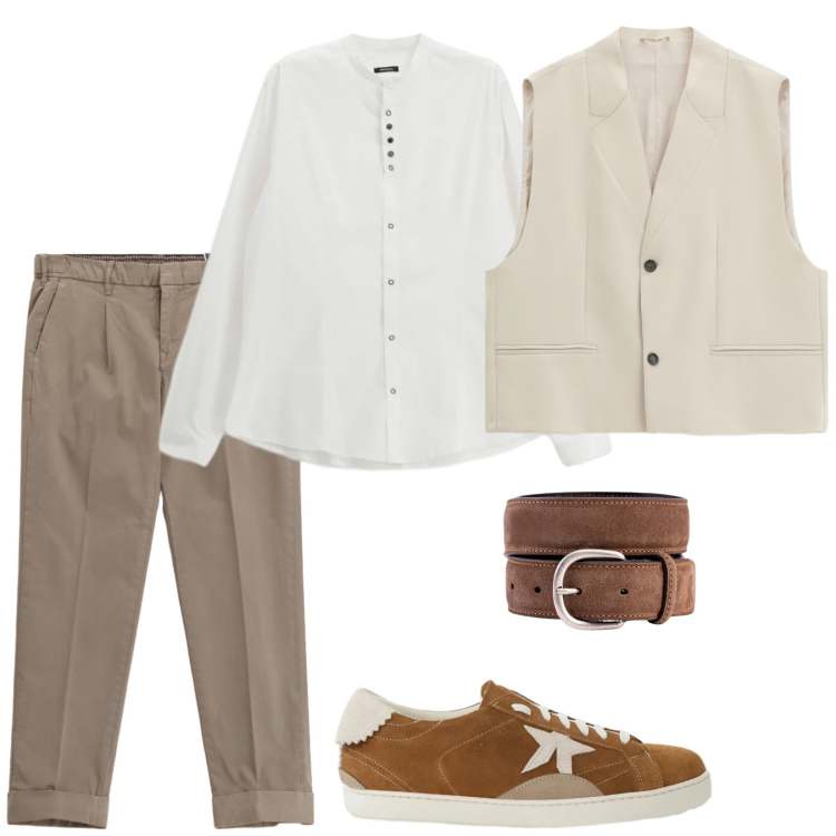 Outfit uomo - Cool. Stile Trendy per Serata speciale. Abbinamento con pantaloni chino, gilet, camicie, sneakers, cinture.