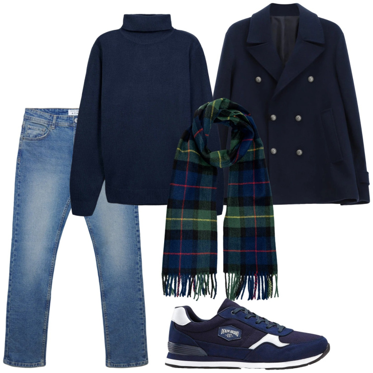 Outfit uomo - Blue fashion. Stile Casual per Tutti i giorni. Abbinamento con sneakers, jeans dritti, maglieria, cappotti, sciarpe.