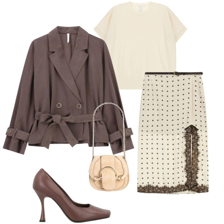Outfit donna - Romantic glam. Stile Glamour per Serata fuori. Abbinamento con décolleté, marsupi, gonne lunghe, blazer, t-shirt.