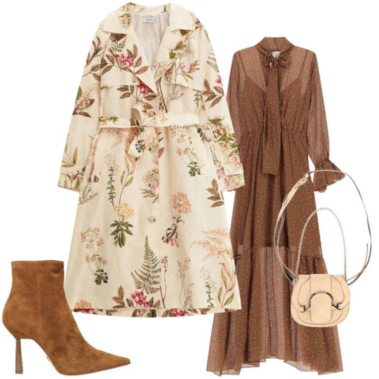 Outfit donna - Romantic glam. Stile Glamour per Serata fuori. Abbinamento con stivaletti, marsupi, vestiti lunghi, trench.