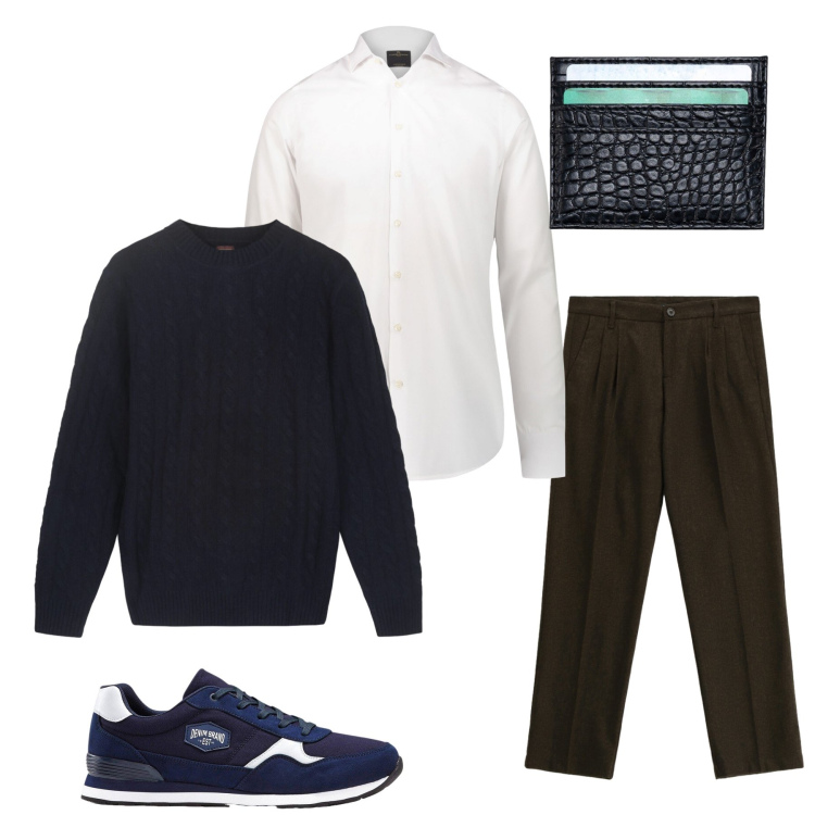 Outfit uomo - Urban Heritage Mix. Stile Urban per Tutti i giorni. Abbinamento con sneakers, pantaloni, maglieria, camicie, portafogli.