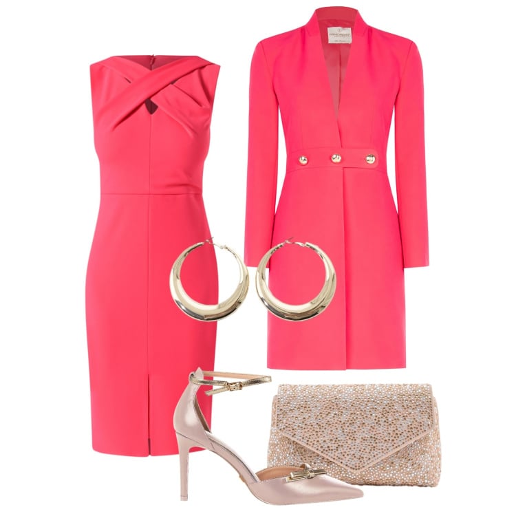 Outfit donna - Cut-out delicato per cerimonia. Stile Glamour per Cerimonia. Abbinamento con pochette, vestiti a tubino, trench, décolleté, orecchini.