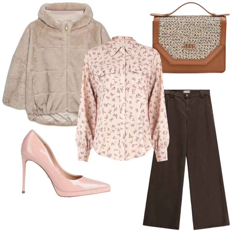 Outfit donna - Total look #2341267. Stile Romantica per Ufficio. Abbinamento con décolleté, ecopellicce, pantaloni a palazzo, pochette, camicie.