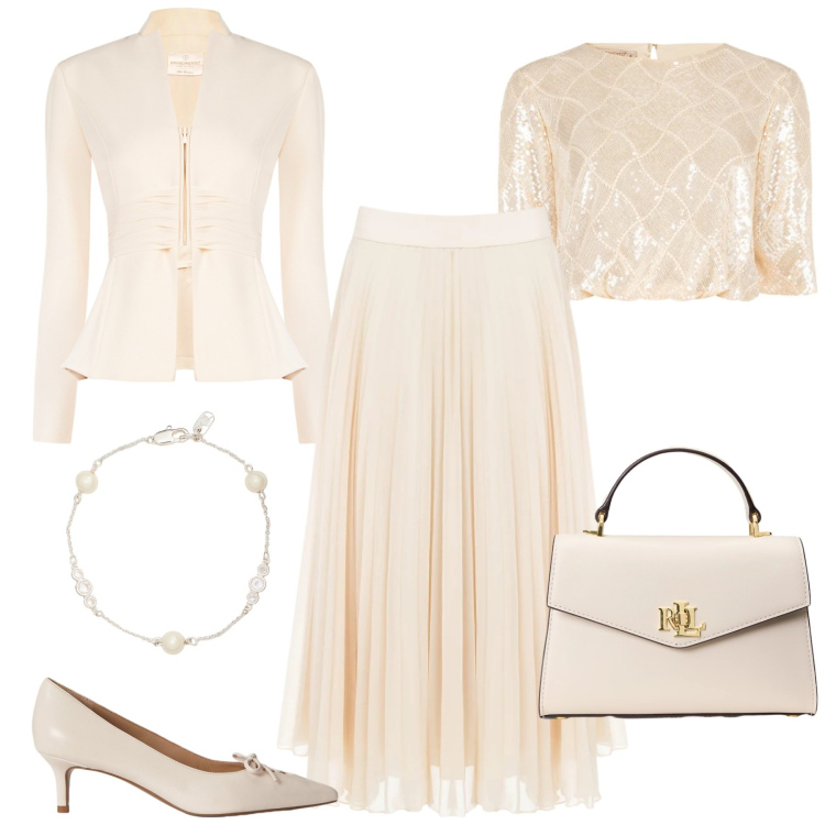 Outfit donna - Total look #2341332. Stile Romantica per Cerimonia. Abbinamento con gonne longuette, blazer, top, braccialetti, borse a mano, décolleté.