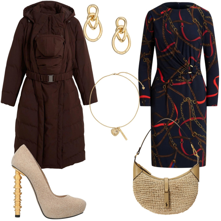 Outfit donna - Un tocco di luce in inverno. Stile Glamour per Tutti i giorni. Abbinamento con décolleté, blazer, vestiti, orecchini, ciondoli, borse a spalla.
