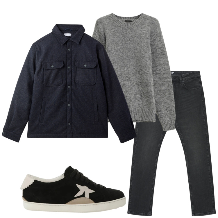 Outfit uomo - Urban a febbraio. Stile Urban per Tutti i giorni. Abbinamento con jeans, cappotti, maglieria, sneakers.