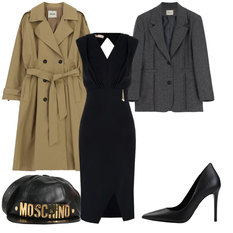 Outfit donna - Midnight Muse. Stile Glamour per Serata fuori. Abbinamento con décolleté, marsupi, blazer, trench, vestiti asimmetrici.