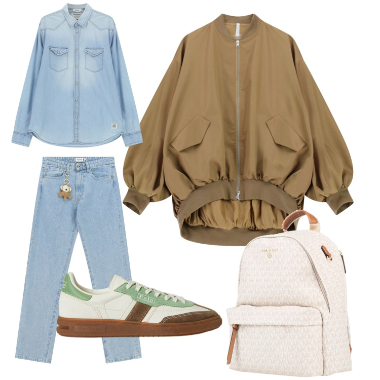 Outfit donna - Bomber. Stile Casual per Tutti i giorni. Abbinamento con zaini, bomber, camicie, jeans dritti, sneakers.