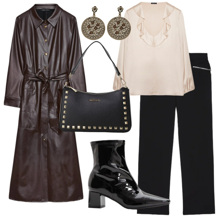 Outfit donna - Grintosamente curvy. Stile Rock per Tutti i giorni. Abbinamento con stivaletti, pochette, vestiti chemisier, bluse, pantaloni, orecchini.