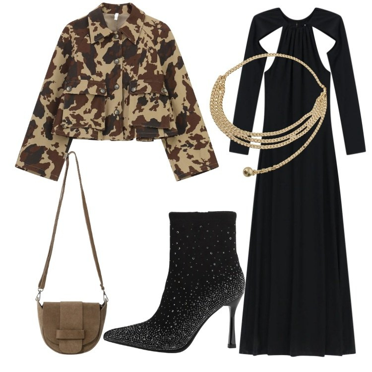 Outfit donna - Cut-Out Confidence Trendy. Stile Trendy per Serata fuori. Abbinamento con vestiti lunghi, cappotti, stivaletti, collane, borse a tracolla.