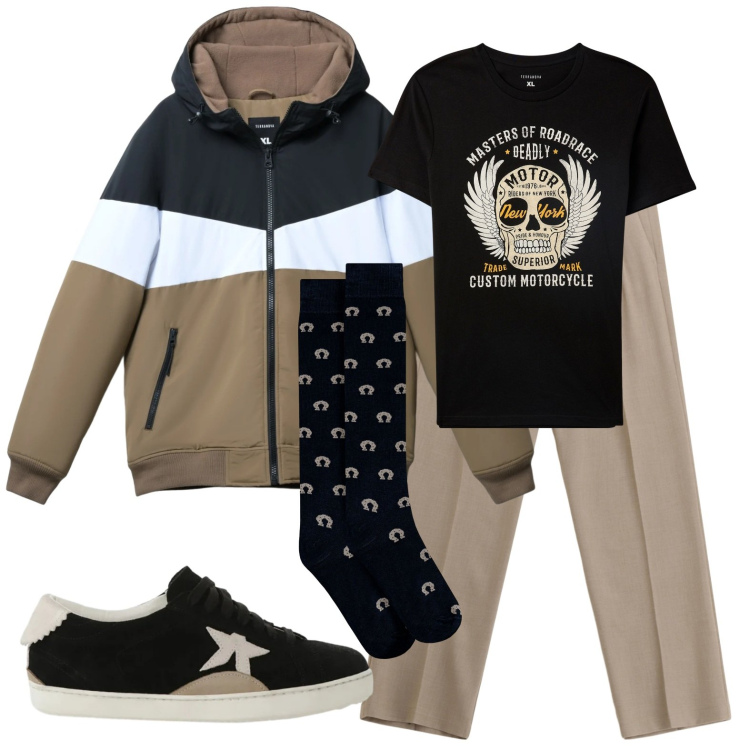 Outfit uomo - Bomber 3 colori. Stile Urban per Tutti i giorni. Abbinamento con pantaloni, sneakers, t-shirt, piumini, calzini.