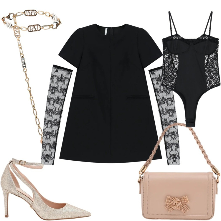 Outfit donna - Cut - Out Confidence : stasera. Stile Trendy per Serata fuori. Abbinamento con vestiti corti, body, décolleté, pochette, cinture.