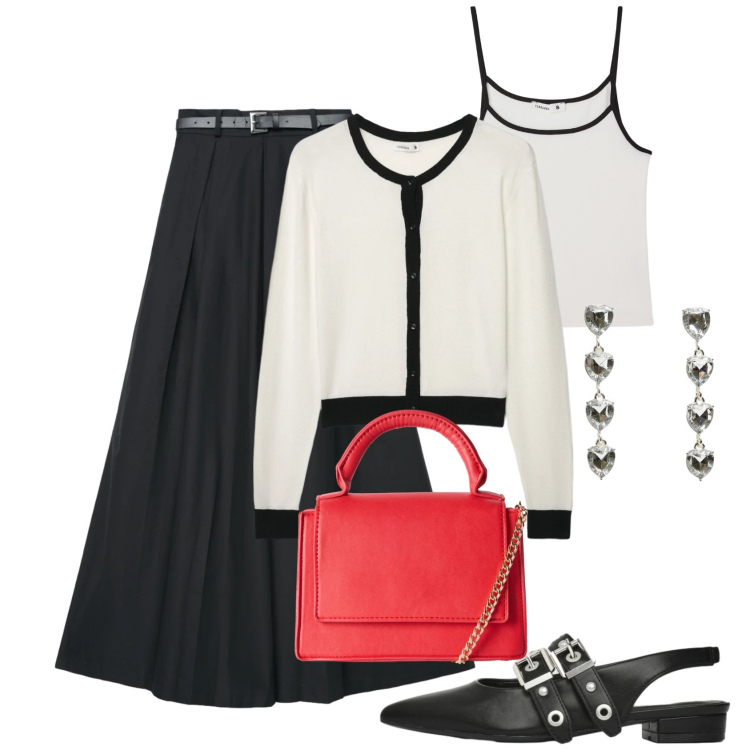 Outfit donna - Il twin-set. Stile Urban per Tutti i giorni. Abbinamento con cardigans, pantaloni, borse a tracolla, ballerine, canottiere, orecchini.