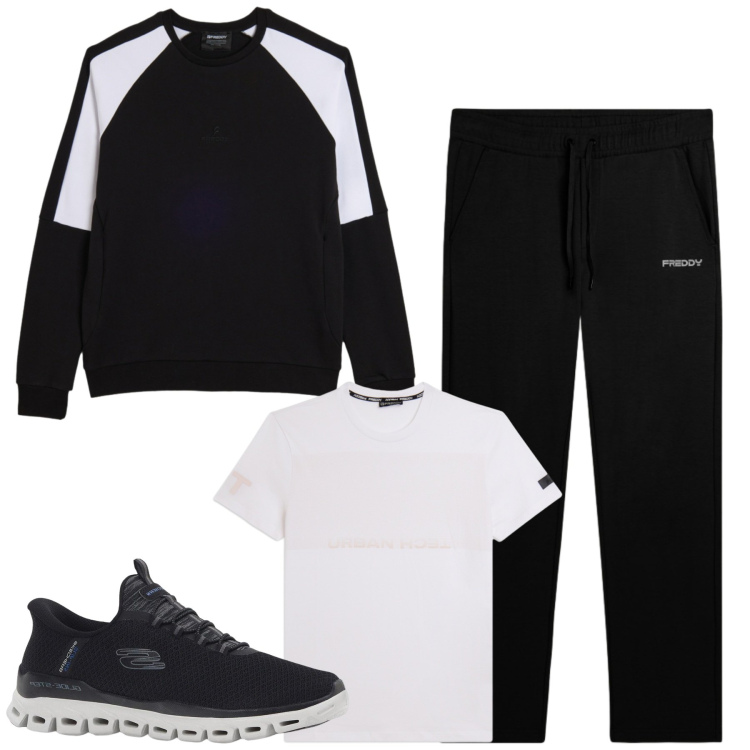 Outfit uomo - Freddy. Stile Casual per Tutti i giorni. Abbinamento con sneakers, pantaloni sportivi, felpe, t-shirt.