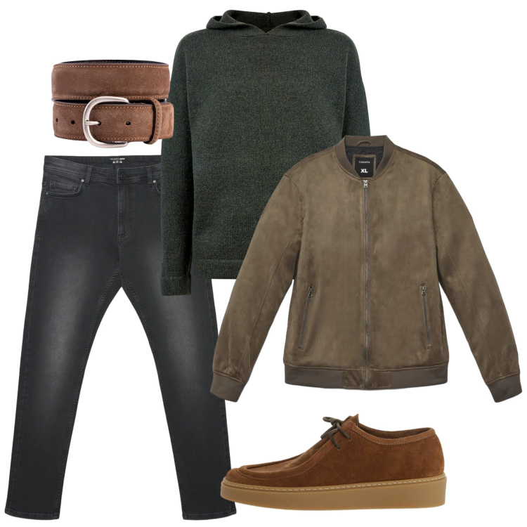 Outfit uomo - Febbraio. Stile Casual per Tutti i giorni. Abbinamento con scarpe stringate, giacche, jeans skinny, maglieria, cinture.