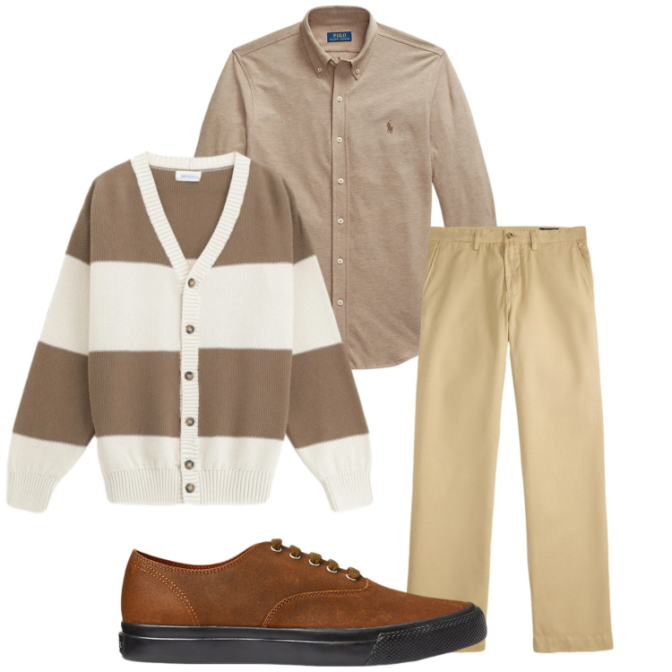 Outfit uomo - Total look #2341737. Stile Casual per Tutti i giorni. Abbinamento con cardigans, sneakers, pantaloni, camicie.