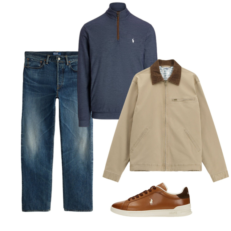 Outfit uomo - In città. Stile Casual per Tutti i giorni. Abbinamento con cappotti, sneakers, jeans dritti, pullovers.