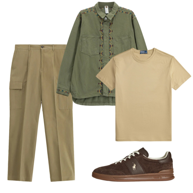 Outfit uomo - Sabato weekend. Stile Casual per Tutti i giorni. Abbinamento con pantaloni cargo, camicie, sneakers, t-shirt.