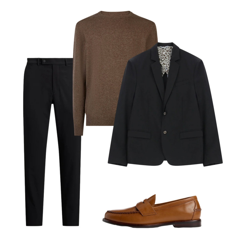 Outfit uomo - Febbraio. Stile Casual per Serata speciale. Abbinamento con giacche, scarpe stringate, pantaloni, maglieria.