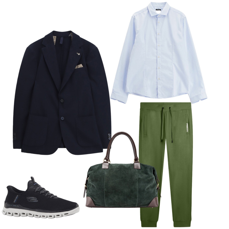 Outfit uomo - Urban Hybrid. Stile Urban per Tutti i giorni. Abbinamento con sneakers, giacche, camicie, pantaloni, borse sportive.