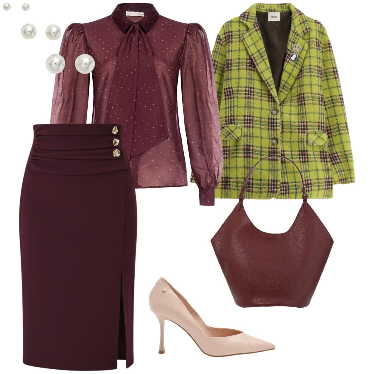 Outfit donna - Di giorno con chi vuoi. per Tutti i giorni. Abbinamento con borse a spalla, blazer, décolleté, gonne longuette, camicie, orecchini.