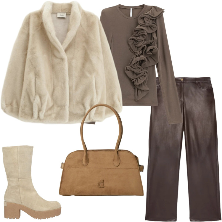 Outfit donna - T-shirt con volant frontali fondente. Stile Casual per Tutti i giorni. Abbinamento con stivaletti, t-shirt, pantaloni, cappotti, blazer.