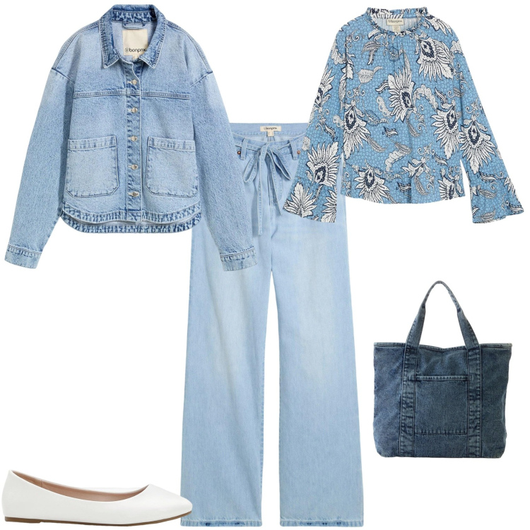 Outfit donna - Romantica per la nuova stagione. Stile Romantica per Tutti i giorni. Abbinamento con bluse, jeans, cappotti, shopping bag, ballerine.