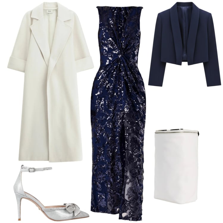 Outfit donna - Glamour serata evento speciale. Stile Glamour per Serata fuori. Abbinamento con zaini, décolleté, cappotti, bolero, vestiti lunghi.