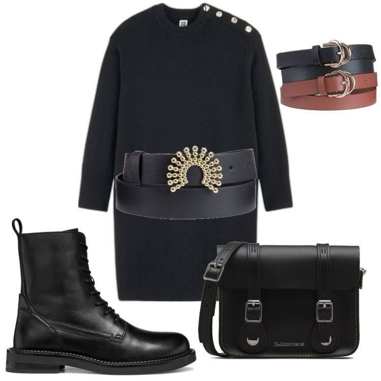 Outfit mujer - Minimal #433. Estilo Minimal para Escuela/Universidad. Combinación con vestidos cortos, cinturones, bandoleras, botines, anillos.