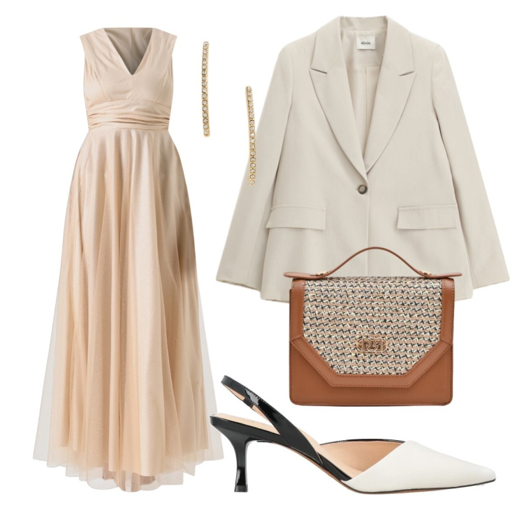 Outfit donna - Pochette chic. Stile Chic per Cerimonia. Abbinamento con décolleté, blazer, pochette, vestiti lunghi, orecchini.