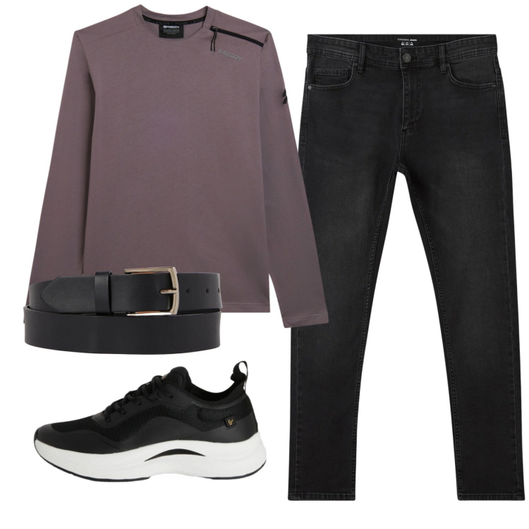 Outfit uomo - Total look #2341875. Stile Casual per Tutti i giorni. Abbinamento con jeans skinny, t-shirt, sneakers, cinture.