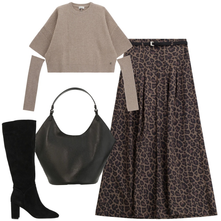 Outfit donna - City. Stile Urban per Tutti i giorni. Abbinamento con stivali, pantaloni, maglieria, borse a spalla.